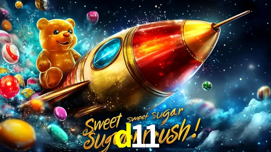 Arte promocional do jogo de slot Sugar Rush, com um urso de pelúcia em um foguete viajando pelo espaço de doces, um dos jogos divertidos disponíveis no cassino d11.